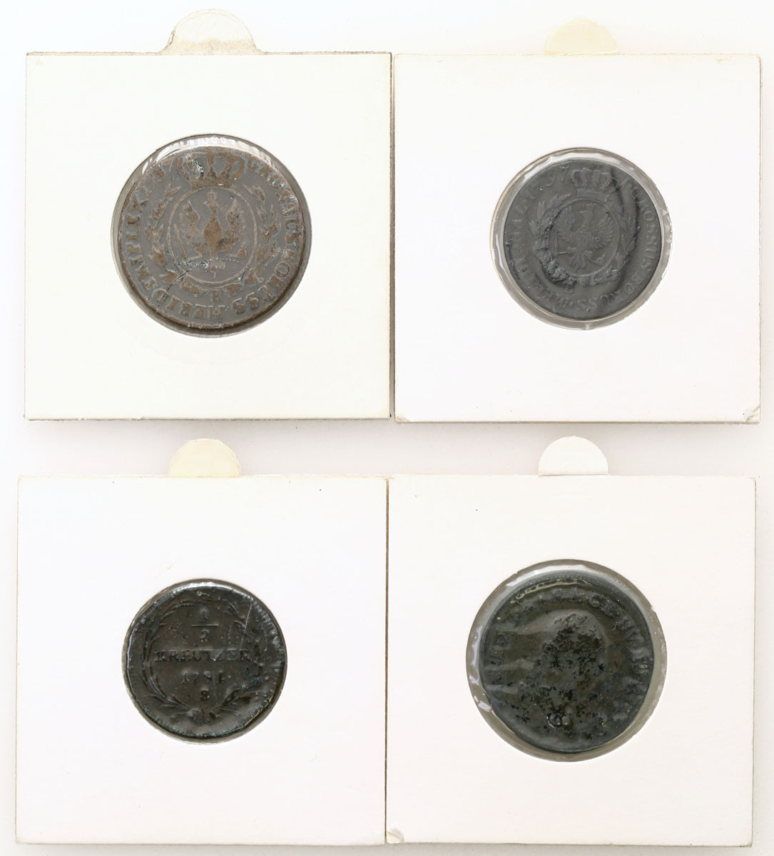 Prusy Południowe i Austria. 1/2 krajcara, krajcar, grosz, trojak 1781-1797, zestaw 4 monet